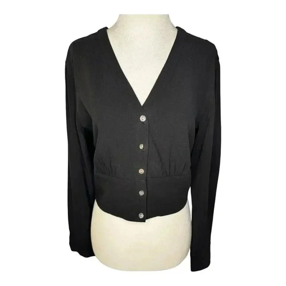 NEW Madewell Women’s‎ XS Black V-Neck Button-Front Shirt NWT Soldout Online!